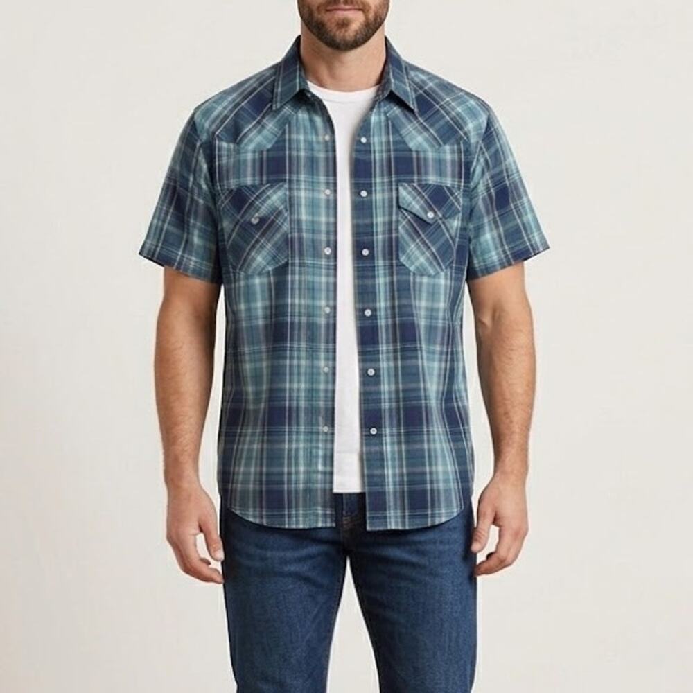 Southern Classics Snap Button-Down Shirt Cowboy Large Plaid Pearl Vintage
